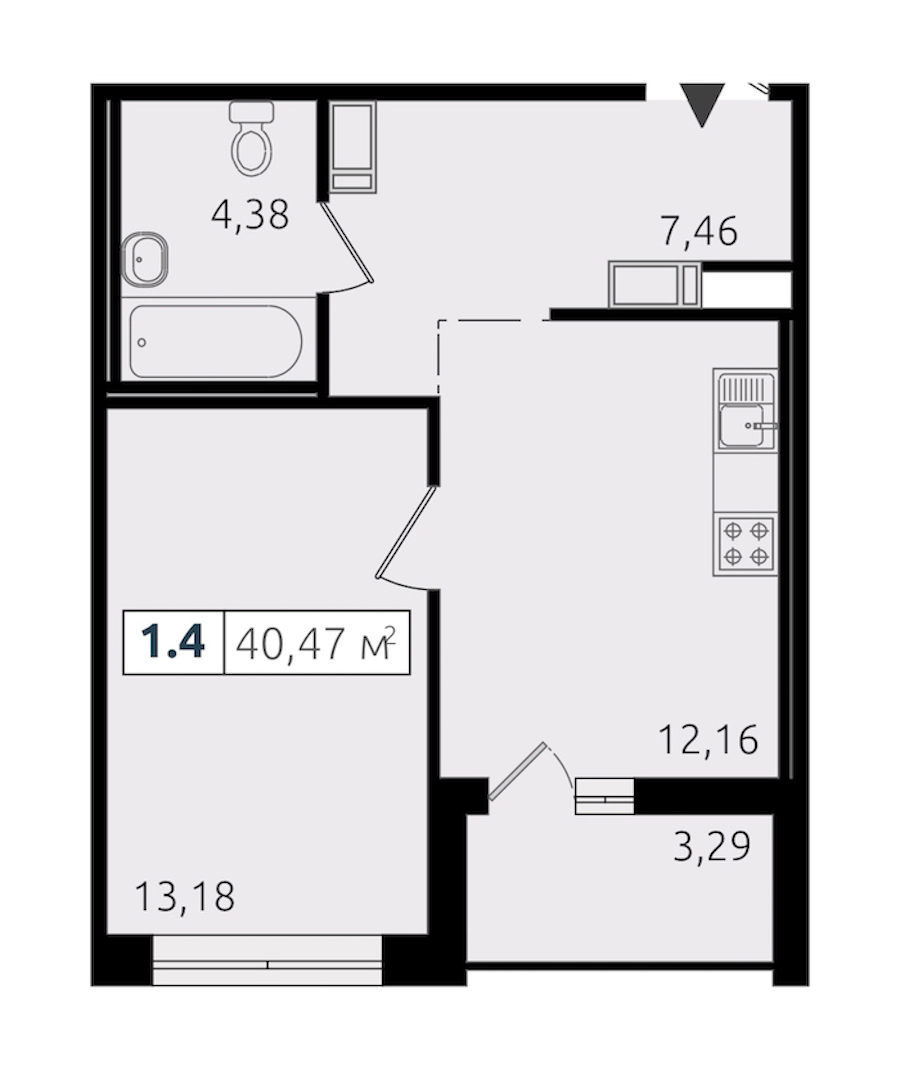 1-комнатная квартира 37.32 м², 4/12 эт., ЖК «Чёрная речка»